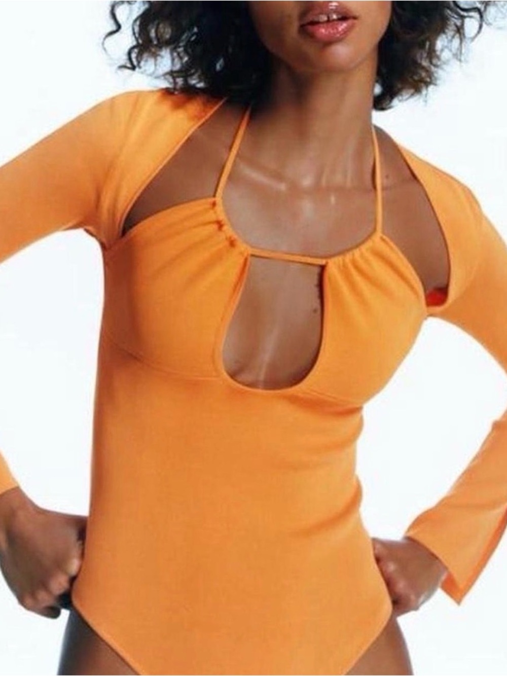 Zara Orange Long Sleeve Bodysuit